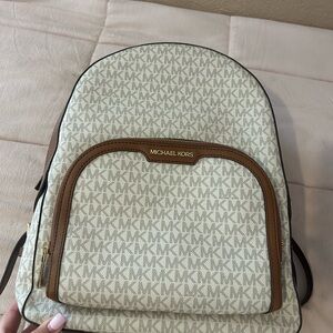 Michael Kors Cream and Brown Logo Backpack